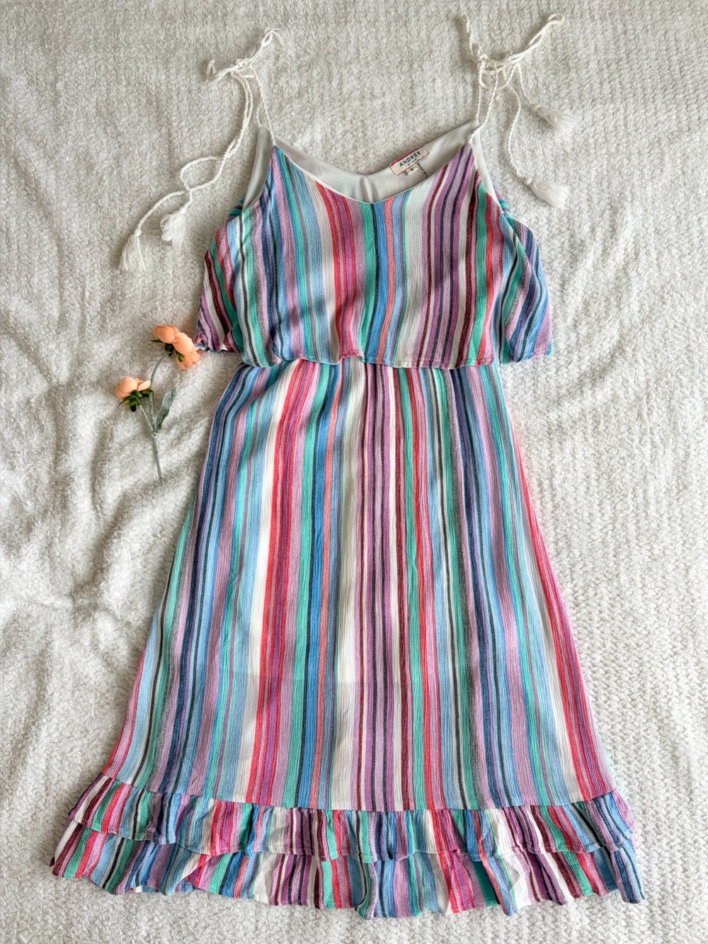 Andree by Unit Striped Tie Strap Ruffle Hem Mini Dress Size S Summer dress